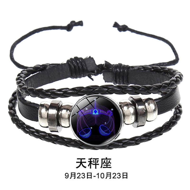 Wholesale 12 Constellations Multi-layered Luminous Punk Leather Starry Sky Bracelet Miyuki Titanium Steel Layered Bracelet Set ACC-BT-Saih008