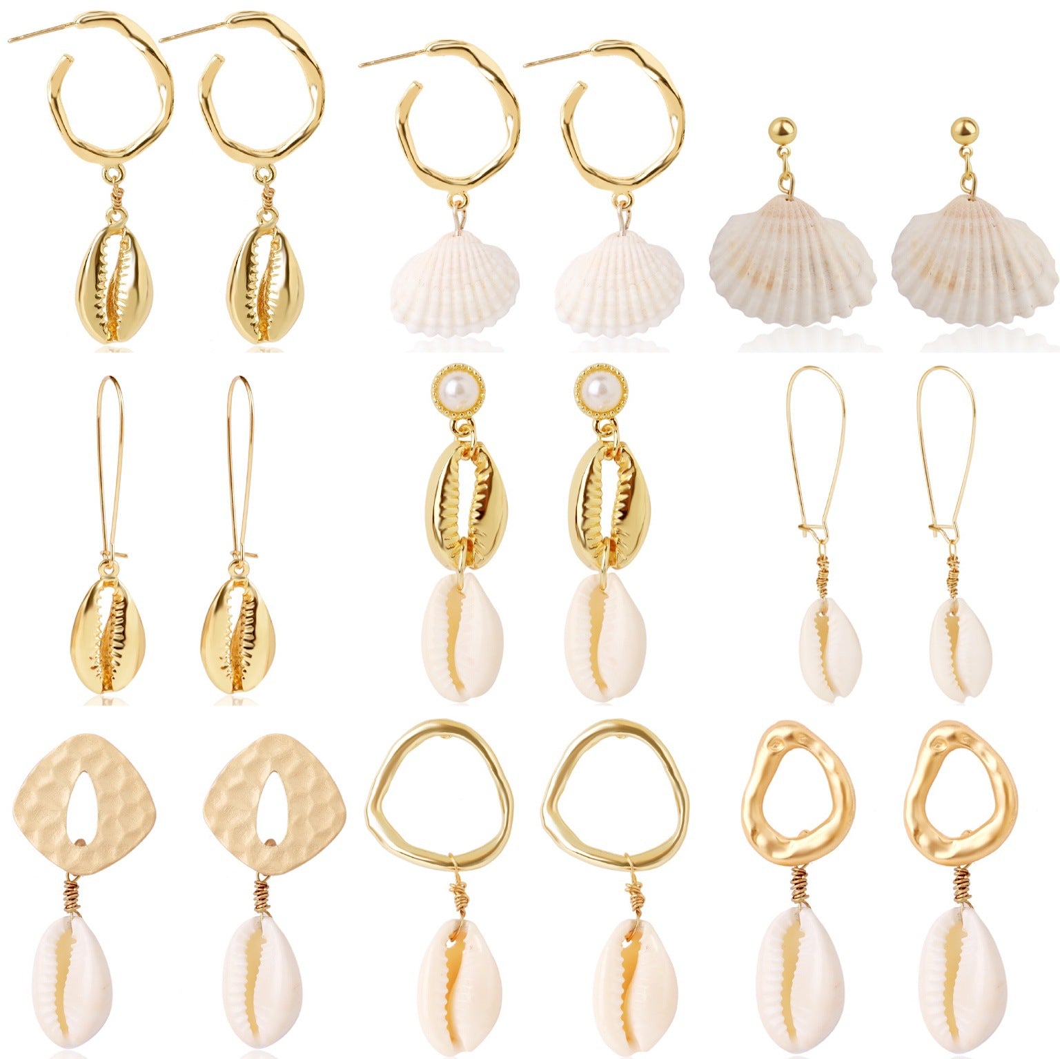Wholesale Ocean Style Earrings Natural Stone Earrings Set Pearl Shell Earrings ACC-ES-ManYi003