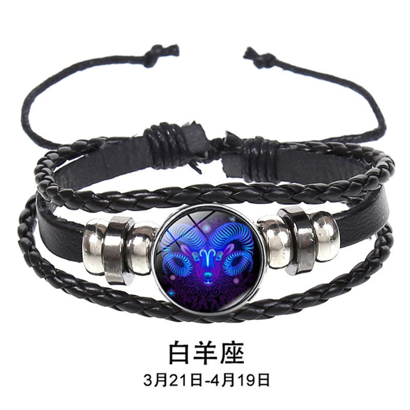 Wholesale 12 Constellations Multi-layered Luminous Punk Leather Starry Sky Bracelet Miyuki Titanium Steel Layered Bracelet Set ACC-BT-Saih008