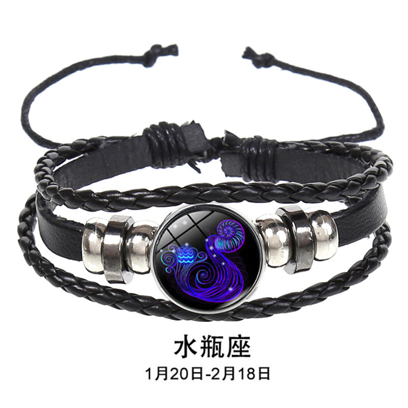 Wholesale 12 Constellations Multi-layered Luminous Punk Leather Starry Sky Bracelet Miyuki Titanium Steel Layered Bracelet Set ACC-BT-Saih008