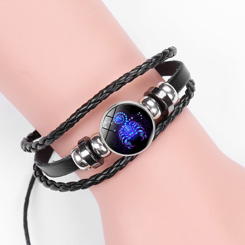 Wholesale 12 Constellations Multi-layered Luminous Punk Leather Starry Sky Bracelet Miyuki Titanium Steel Layered Bracelet Set ACC-BT-Saih008