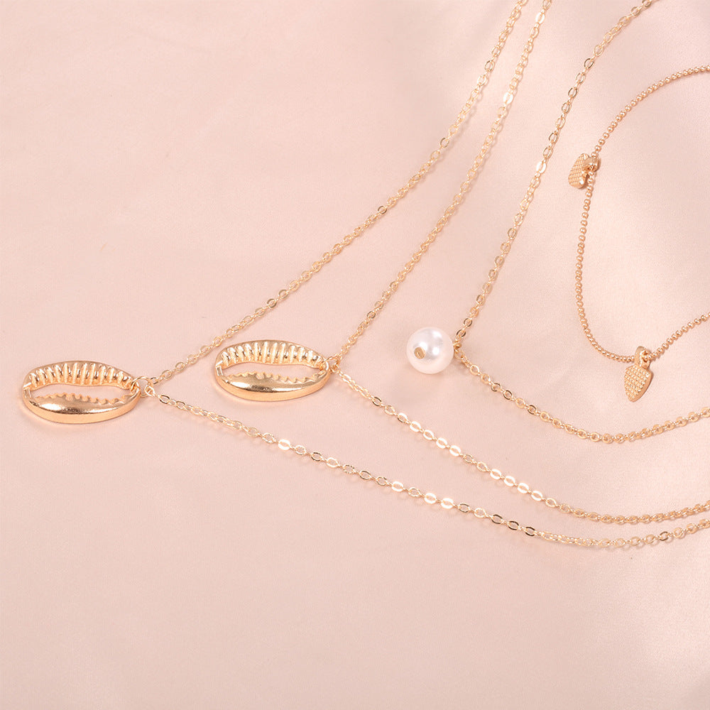 Wholesale Bohemian Irregular Shell Heart Four-layer Necklaces ACC-NE-SuRen003