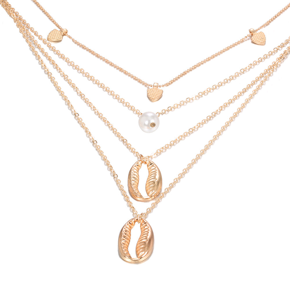 Wholesale Bohemian Irregular Shell Heart Four-layer Necklaces ACC-NE-SuRen003