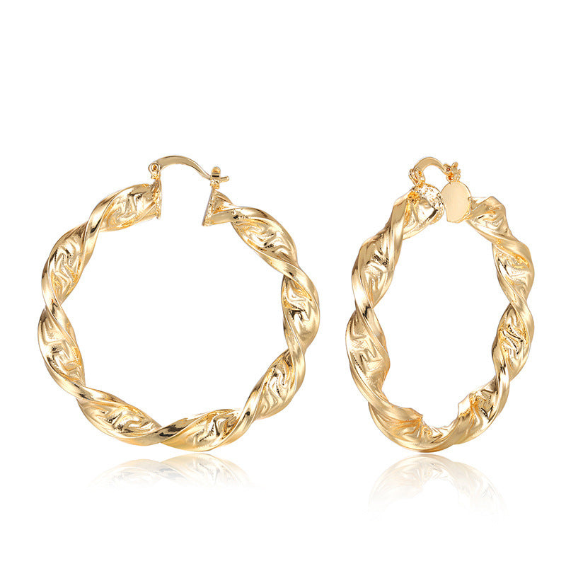 Wholesale Round Textured Hoop Electroplated 18K Gold Earrings ACC-ES-MoCai004