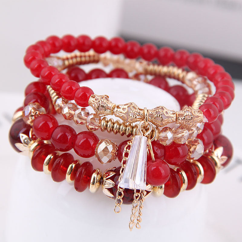 Wholesale Bohemian Tassel Multi-layered Bracelet Crystal Braided Bracelet Layered Bracelet Set ACC-BT-Weiy022