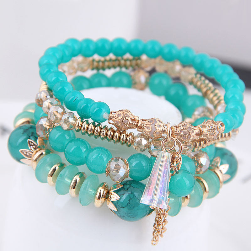 Wholesale Bohemian Tassel Multi-layered Bracelet Crystal Braided Bracelet Layered Bracelet Set ACC-BT-Weiy022