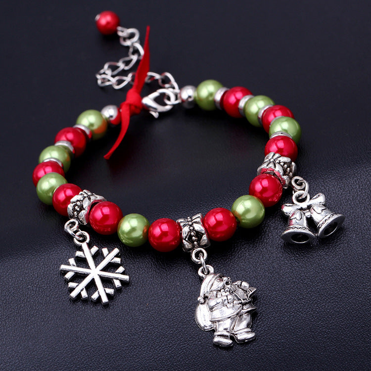 Wholesale Christmas Alloy Santa Claus Bell Snowflake Beaded Bracelet ACC-BT-Haol002