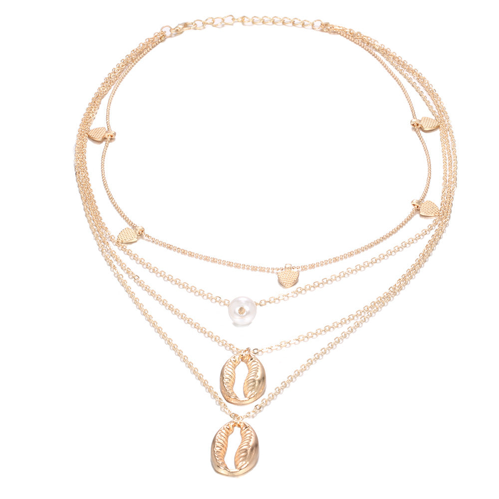 Wholesale Bohemian Irregular Shell Heart Four-layer Necklaces ACC-NE-SuRen003