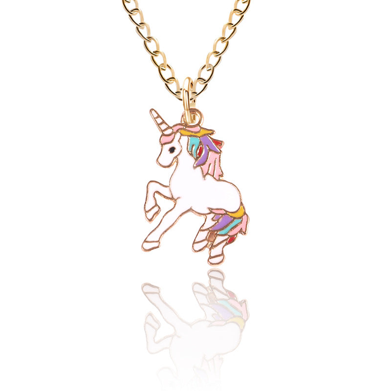 Wholesale Cute Unicorn Pegasus Shape Seven Color Oil Drop Necklaces ACC-NE-Tiangao009