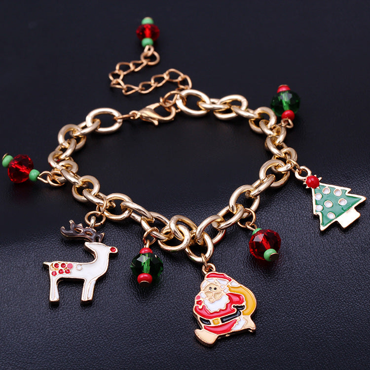 Wholesale Christmas Alloy Oil Drop Christmas Tree Elk Bracelet ACC-BT-Haol010