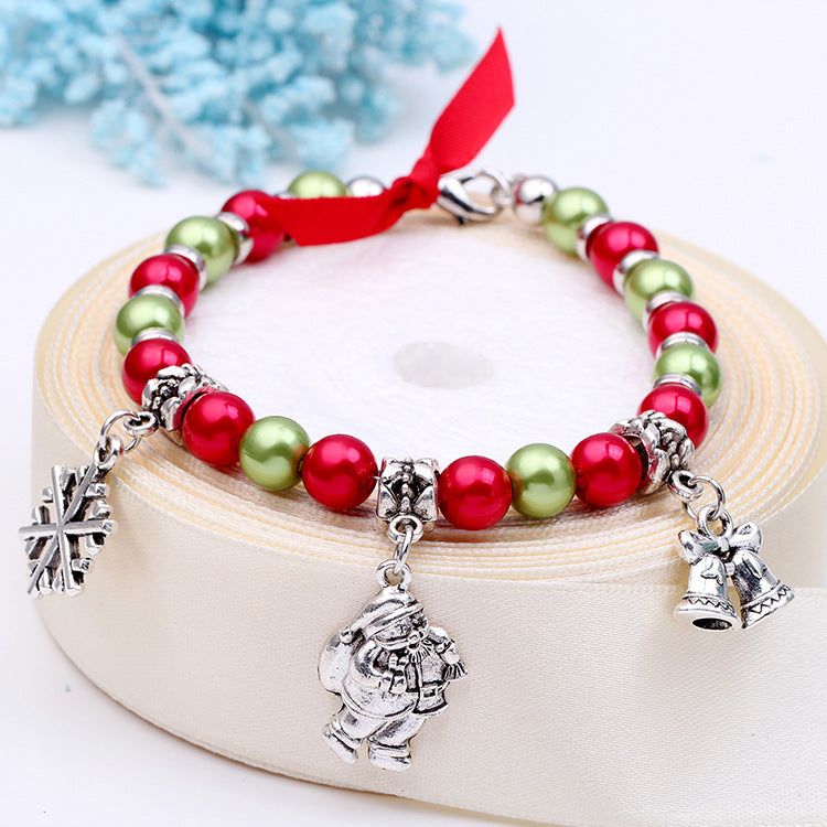 Wholesale Christmas Alloy Santa Claus Bell Snowflake Beaded Bracelet ACC-BT-Haol002
