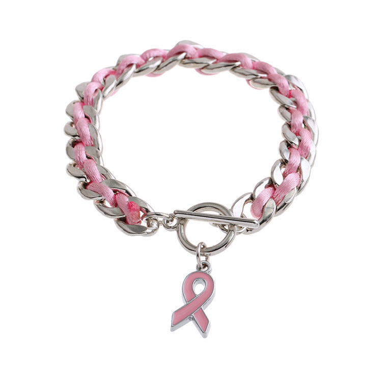 Wholesale Chain Braided Pink Ribbon Bracelet ACC-BT-Haol007