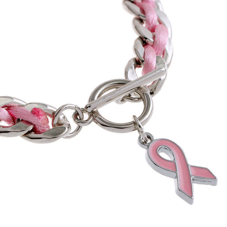 Wholesale Chain Braided Pink Ribbon Bracelet ACC-BT-Haol007
