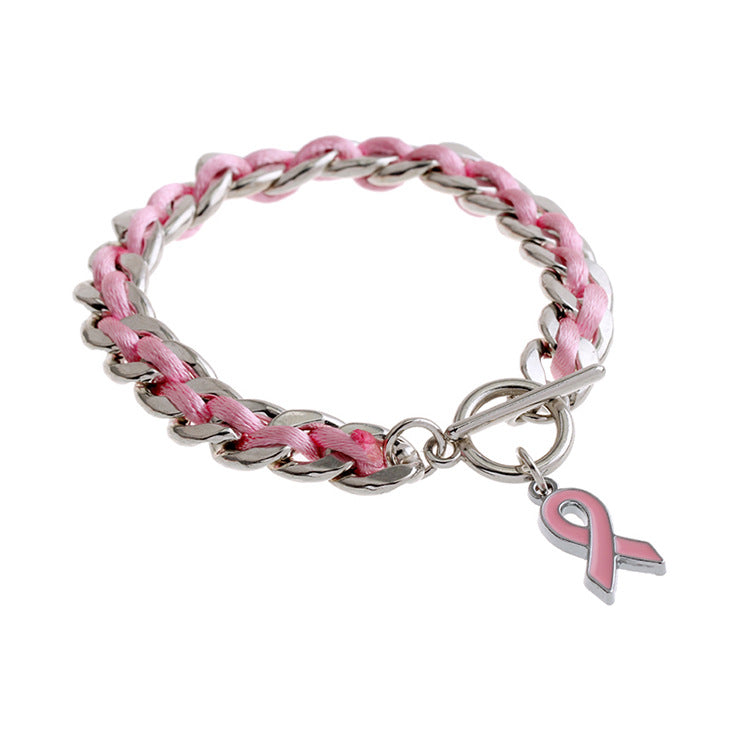 Wholesale Chain Braided Pink Ribbon Bracelet ACC-BT-Haol007