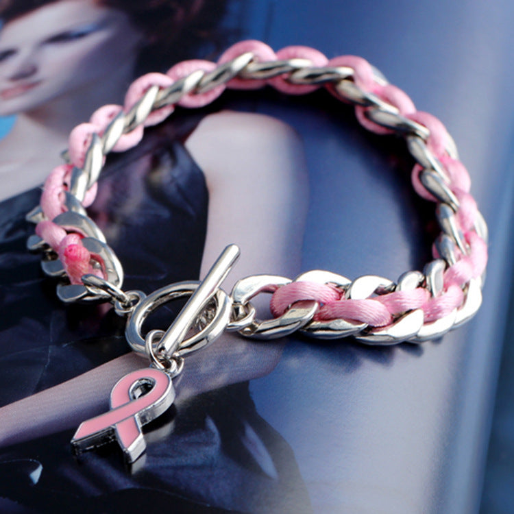 Wholesale Chain Braided Pink Ribbon Bracelet ACC-BT-Haol007