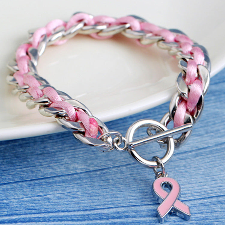 Wholesale Chain Braided Pink Ribbon Bracelet ACC-BT-Haol007