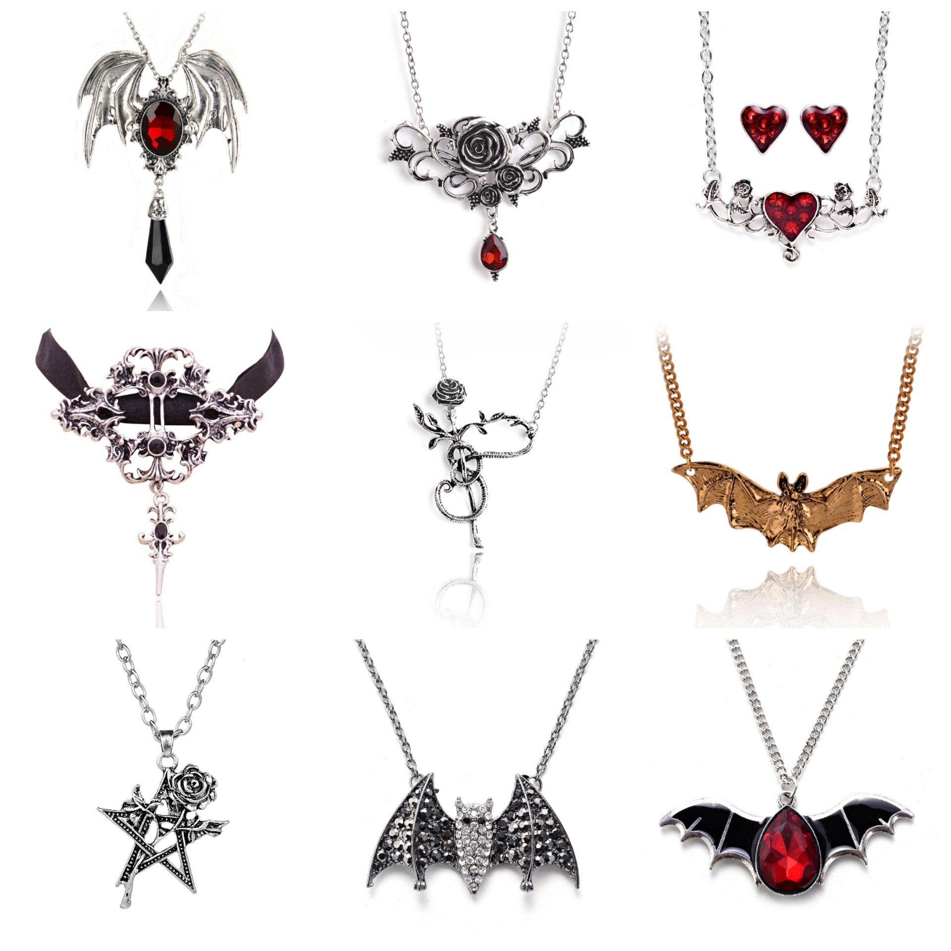 Wholesale Gothic Vampire  Bat Necklace Set with Choker and Skull Pendant,  Fashion Accessory for Costume Party