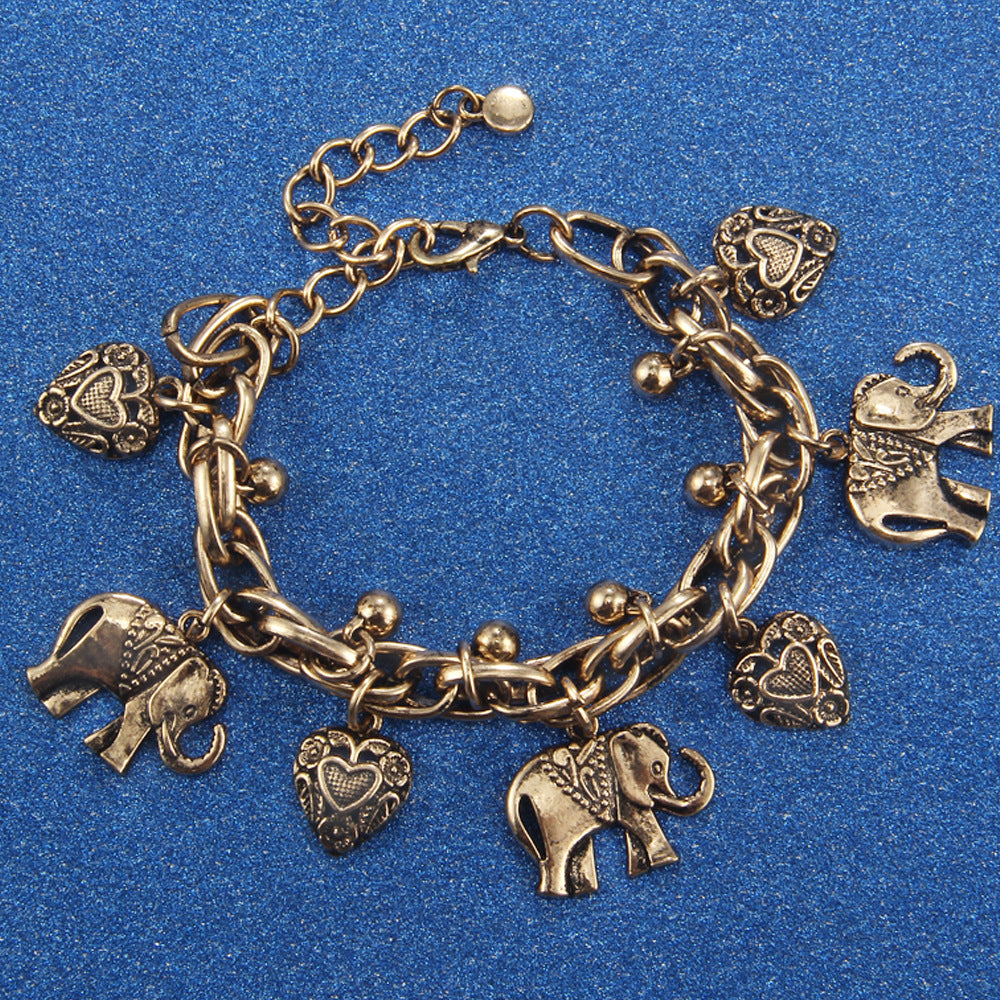 Wholesale Vintage Alloy Carved Elephant Heart Pendant Beach Style Anklet ACC-AS-Gaot002
