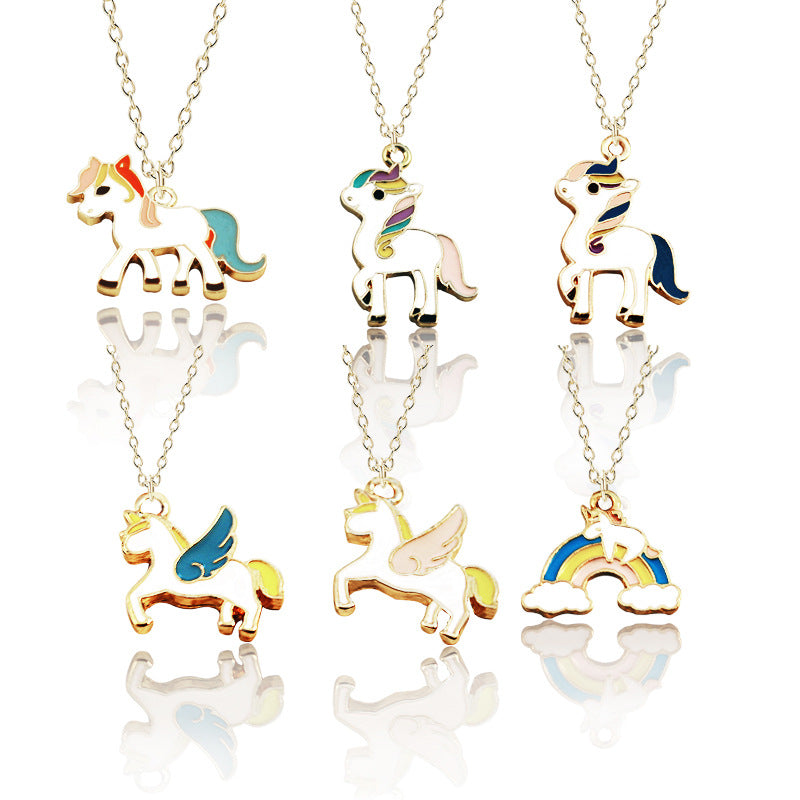 Wholesale Cute Unicorn Pegasus Shape Seven Color Oil Drop Necklaces ACC-NE-Tiangao009