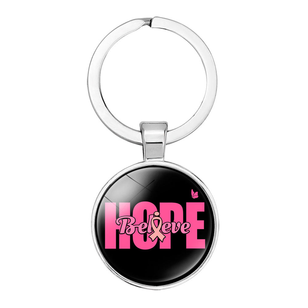 Wholesale Glass Caring Breast Cancer Alloy Creative Keychain