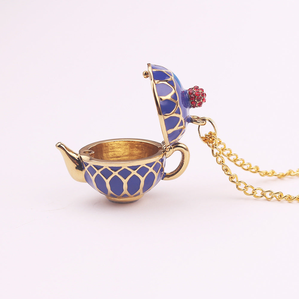 Wholesale  interesting design enamel glaze fashion teapot can be opened pendant long necklace