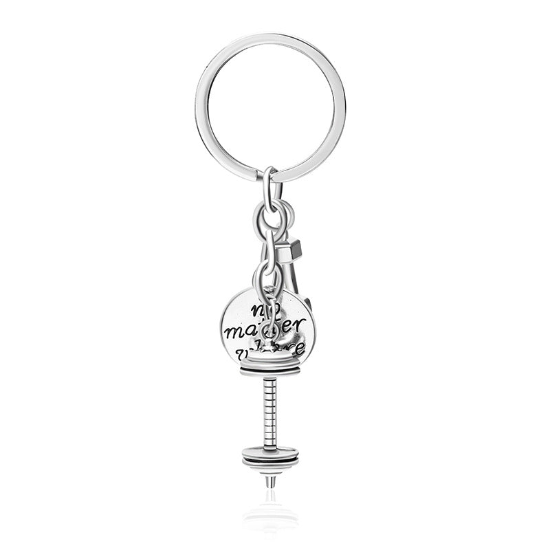 Wholesale Fun Fitness Barbell No Matter Wbere Metal Keychain ACC-KC-ZhiJia002