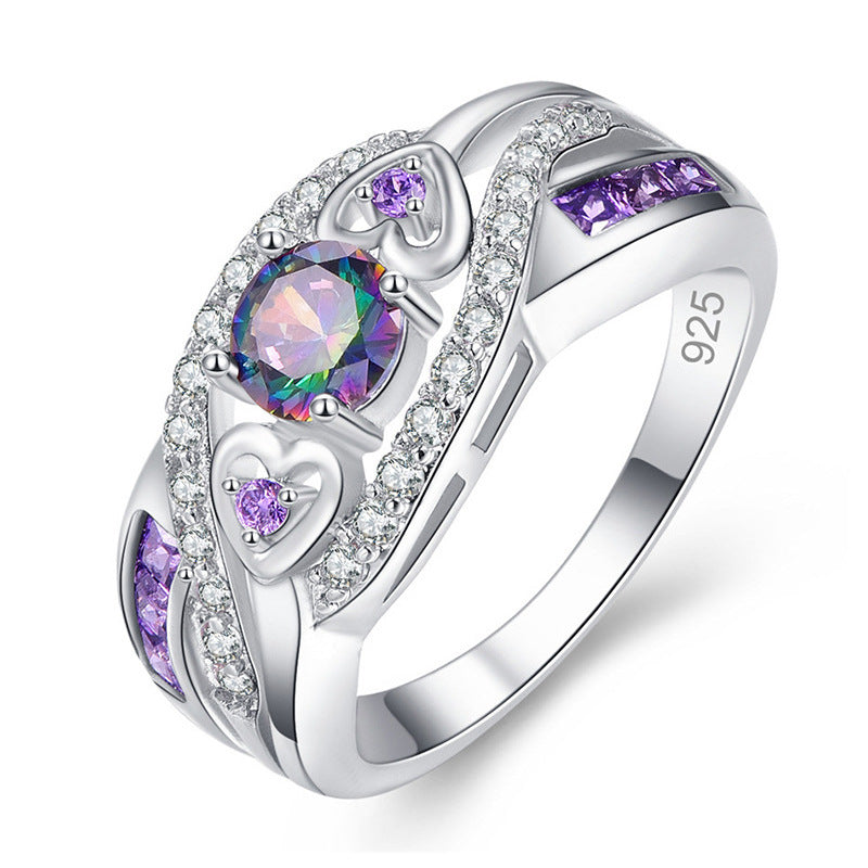 Wholesale  purple diamond love ring  pink zircon ring jewelry