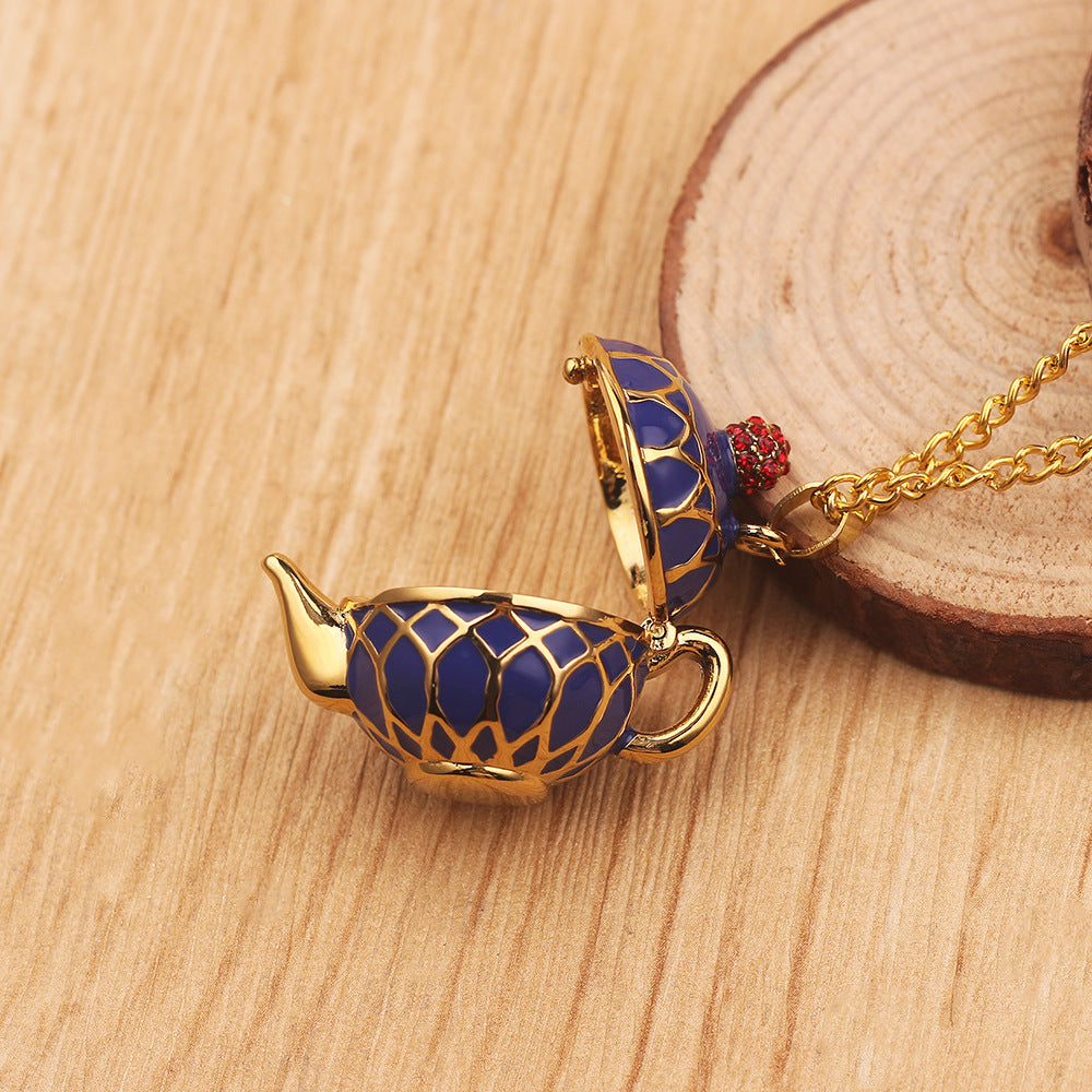 Wholesale  interesting design enamel glaze fashion teapot can be opened pendant long necklace
