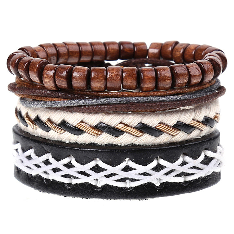Wholesale Vintage Braided Set Cowhide Bracelet Men's Bracelets ACC-BT-Saih003