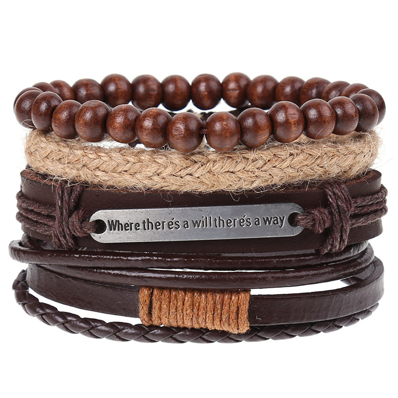 Wholesale Vintage Braided Set Cowhide Bracelet Men's Bracelets ACC-BT-Saih003