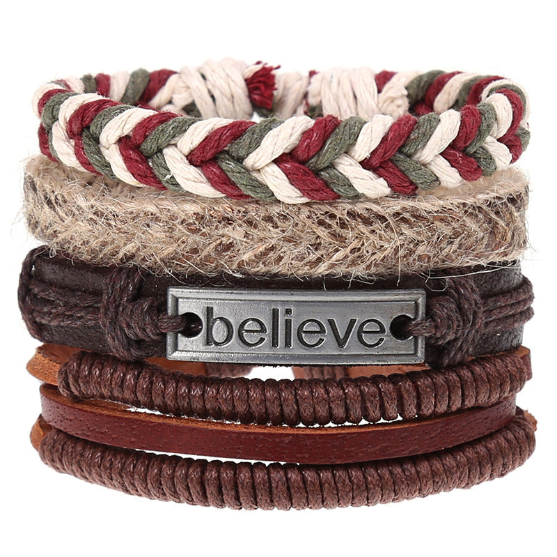 Wholesale Vintage Braided Set Cowhide Bracelet Men's Bracelets ACC-BT-Saih003