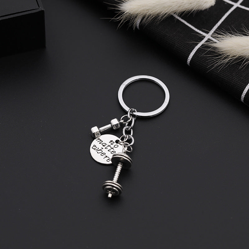 Wholesale Fun Fitness Barbell No Matter Wbere Metal Keychain ACC-KC-ZhiJia002