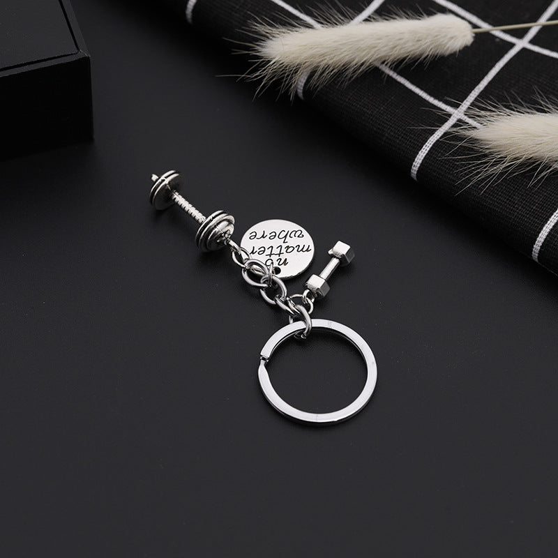 Wholesale Fun Fitness Barbell No Matter Wbere Metal Keychain ACC-KC-ZhiJia002