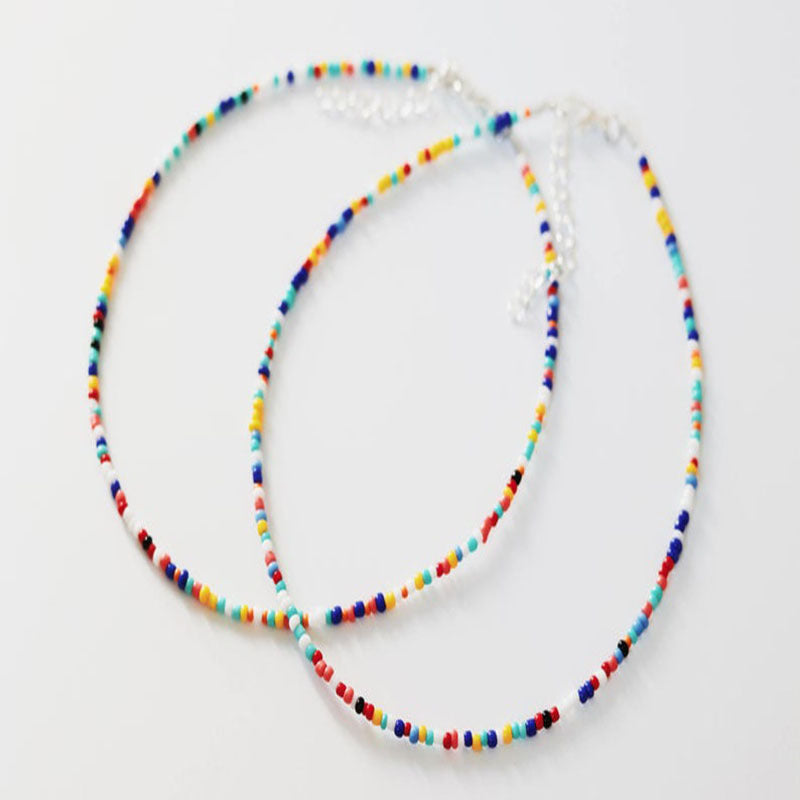 Wholesale  Bohemian Short  Handmade Color Rice Bead Necklace