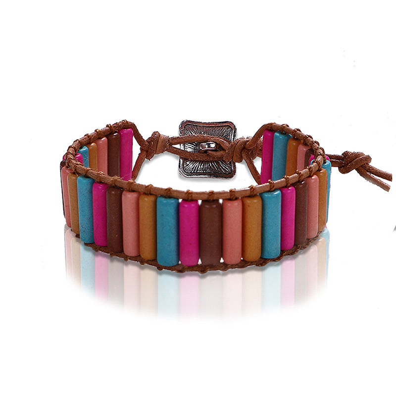 Wholesale Retro Ethnic Style Colorful Hand-woven Stone Bracelet