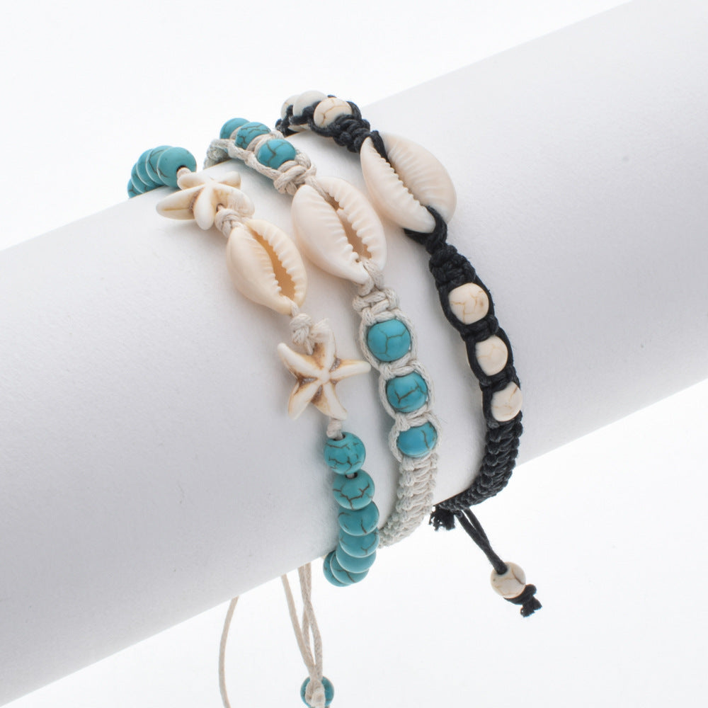 Wholesale Natural Stone Shell Bracelet Handwoven Adjustable Wax Rope Chain Bracelet ACC-BT-Zheq002