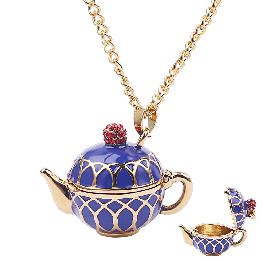 Wholesale  interesting design enamel glaze fashion teapot can be opened pendant long necklace