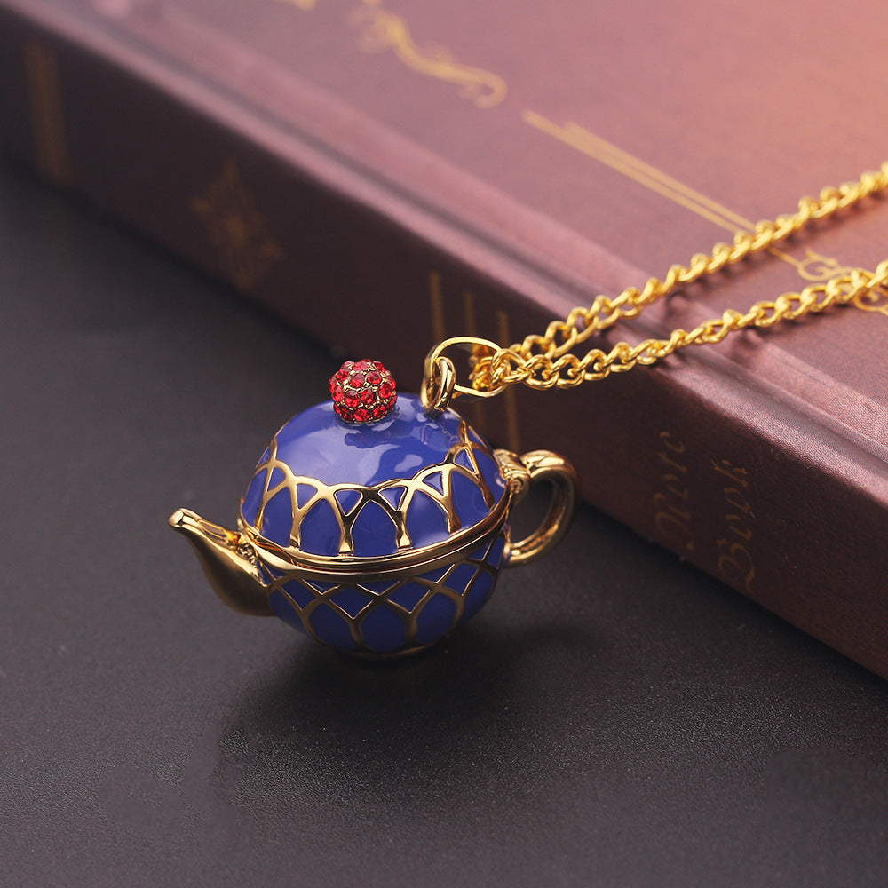 Wholesale  interesting design enamel glaze fashion teapot can be opened pendant long necklace