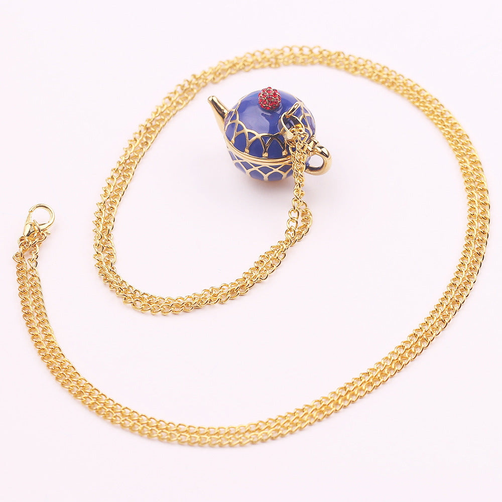 Wholesale  interesting design enamel glaze fashion teapot can be opened pendant long necklace