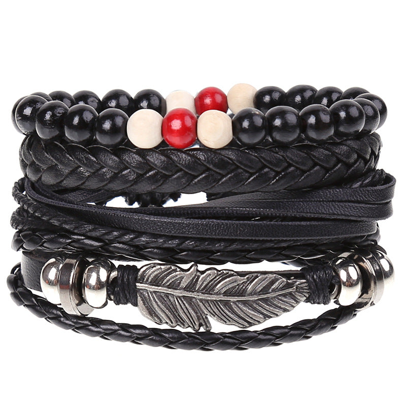 Wholesale Vintage Braided Set Cowhide Bracelet Men's Bracelets ACC-BT-Saih003