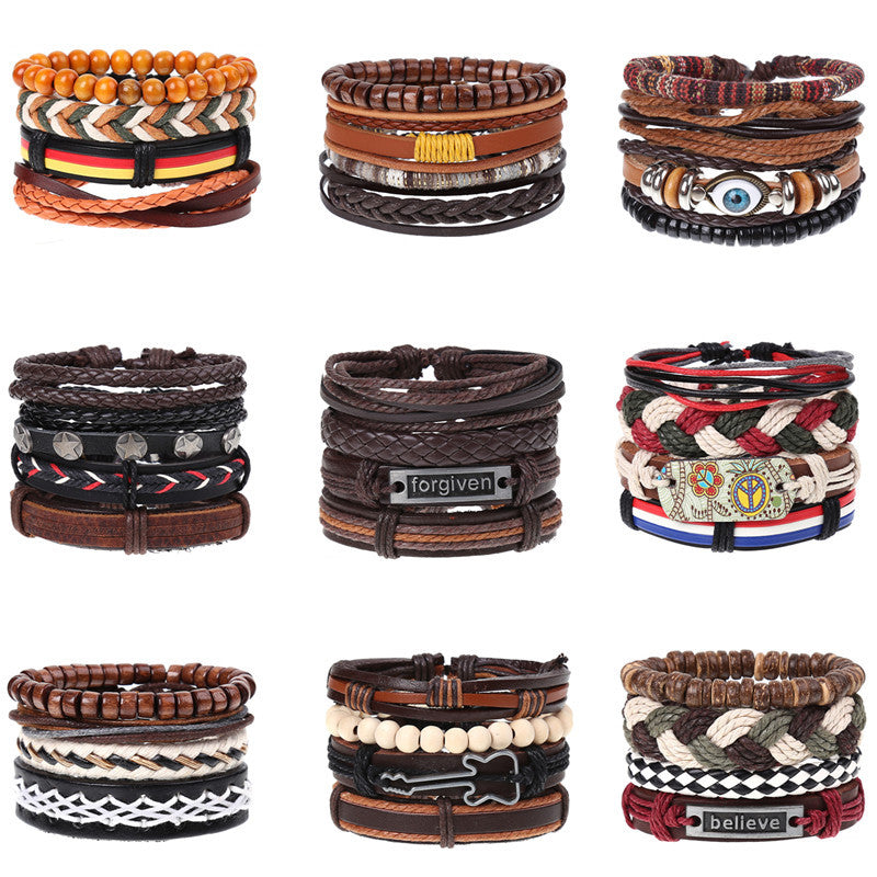 Wholesale Vintage Braided Set Cowhide Bracelet Men's Bracelets ACC-BT-Saih003