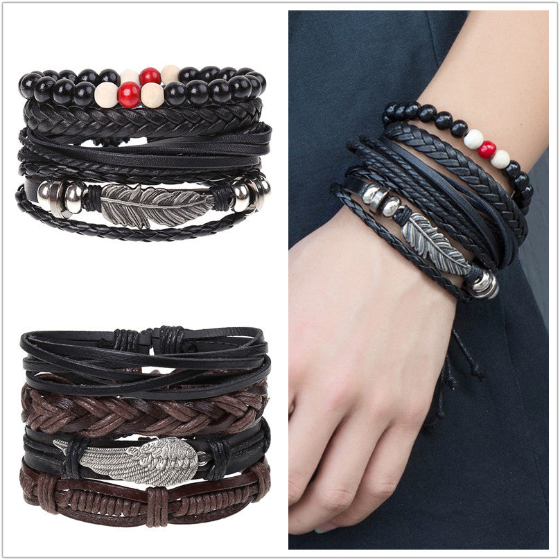 Wholesale Vintage Braided Set Cowhide Bracelet Men's Bracelets ACC-BT-Saih003