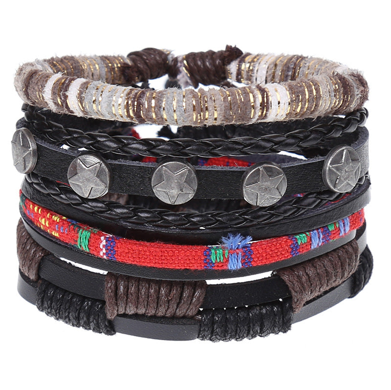 Wholesale Vintage Braided Set Cowhide Bracelet Men's Bracelets ACC-BT-Saih003
