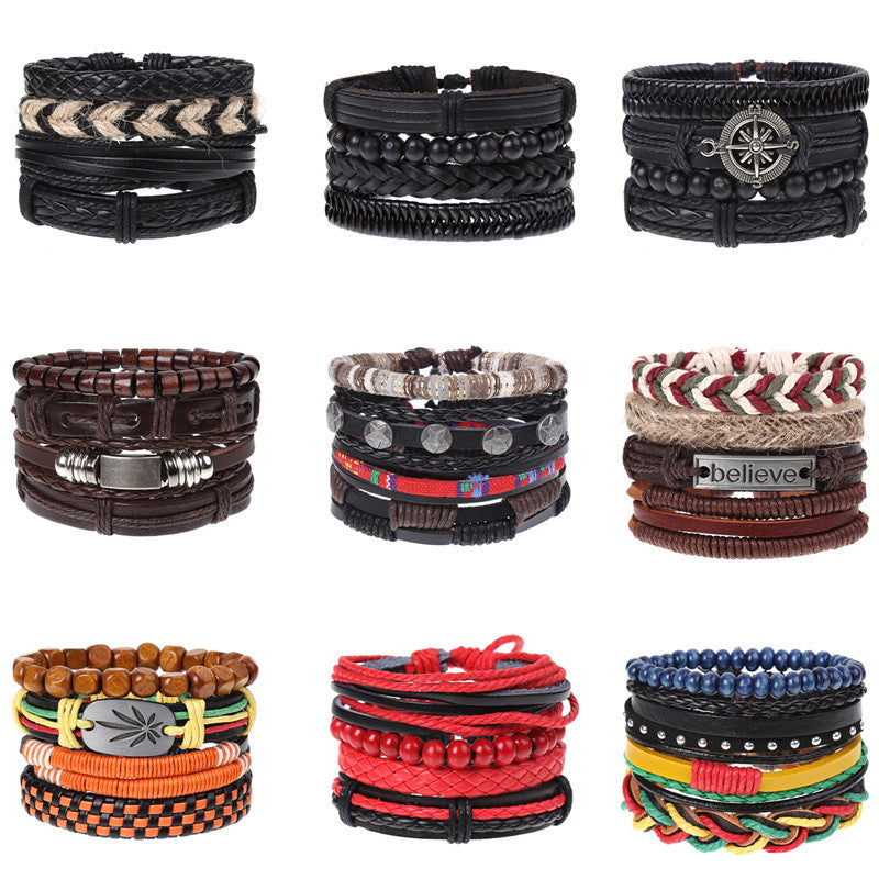 Wholesale Vintage Braided Set Cowhide Bracelet Men's Bracelets ACC-BT-Saih003