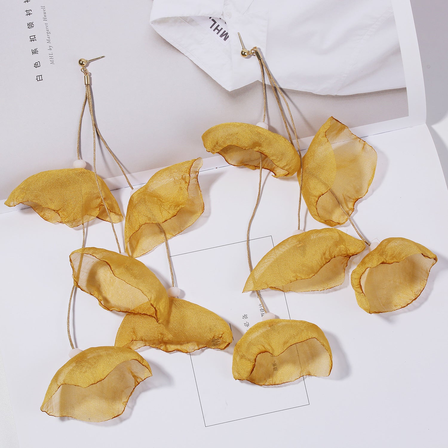 Wholesale  light yellow Gauze Flowers Exaggerated Large Earrings