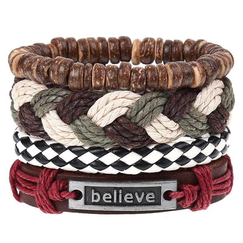 Wholesale Vintage Braided Set Cowhide Bracelet Men's Bracelets ACC-BT-Saih003