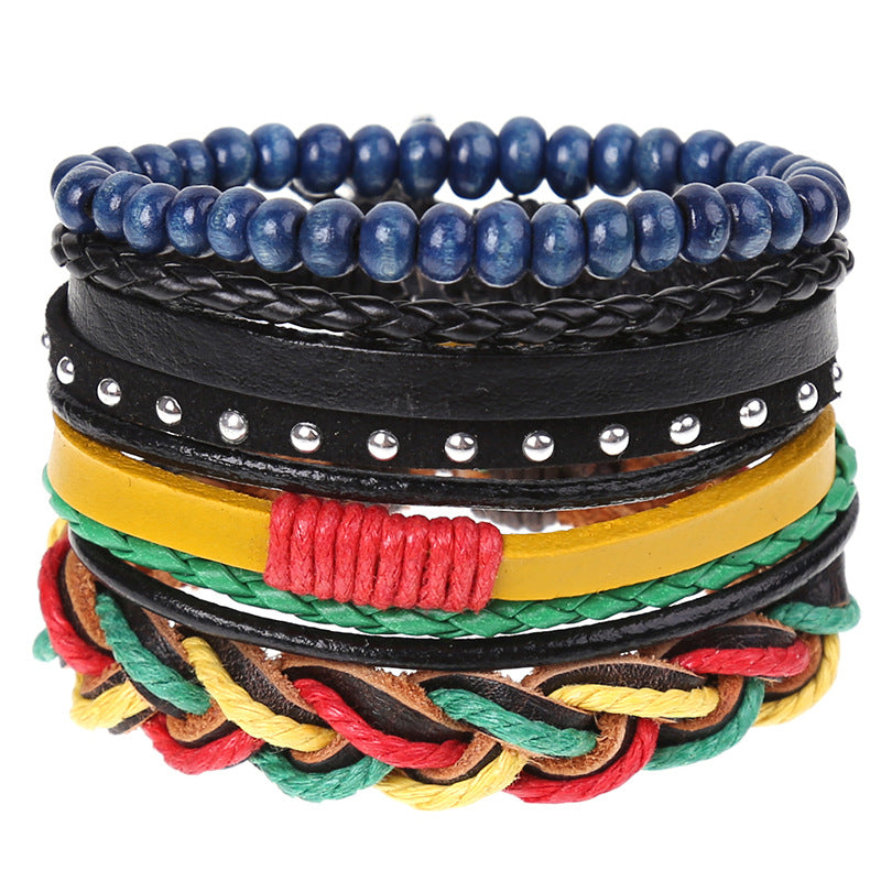 Wholesale Vintage Braided Set Cowhide Bracelet Men's Bracelets ACC-BT-Saih003