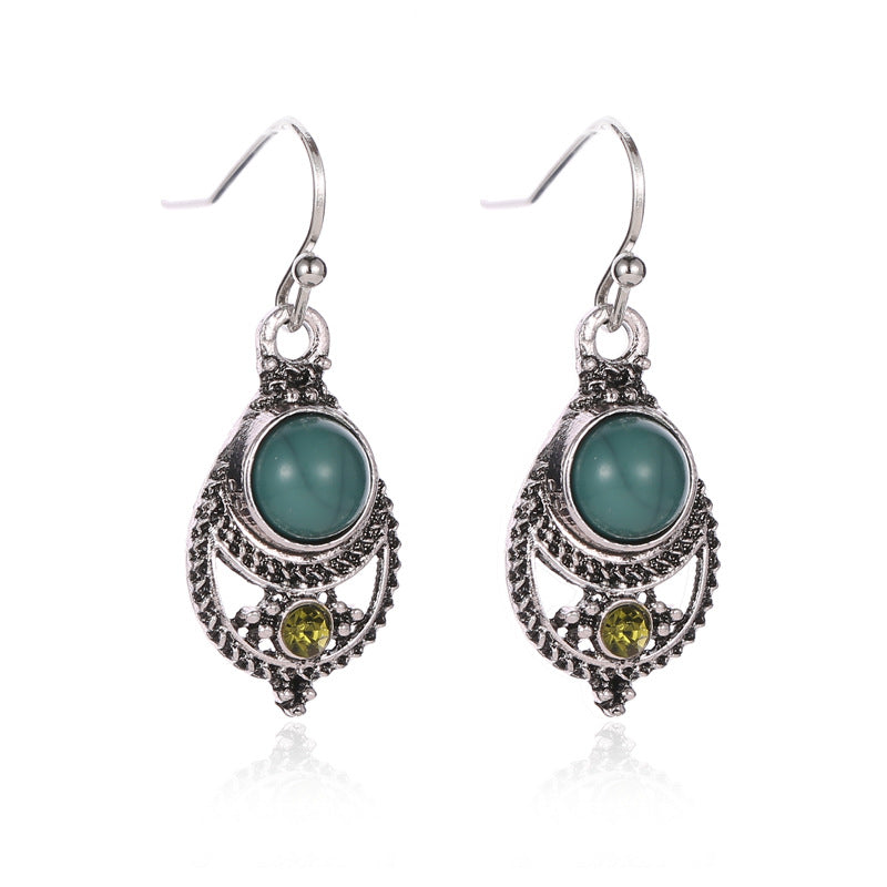 Wholesale Boxime Turquoise Pendant Court Vintage Hollow Carved Ear Hook Earrings