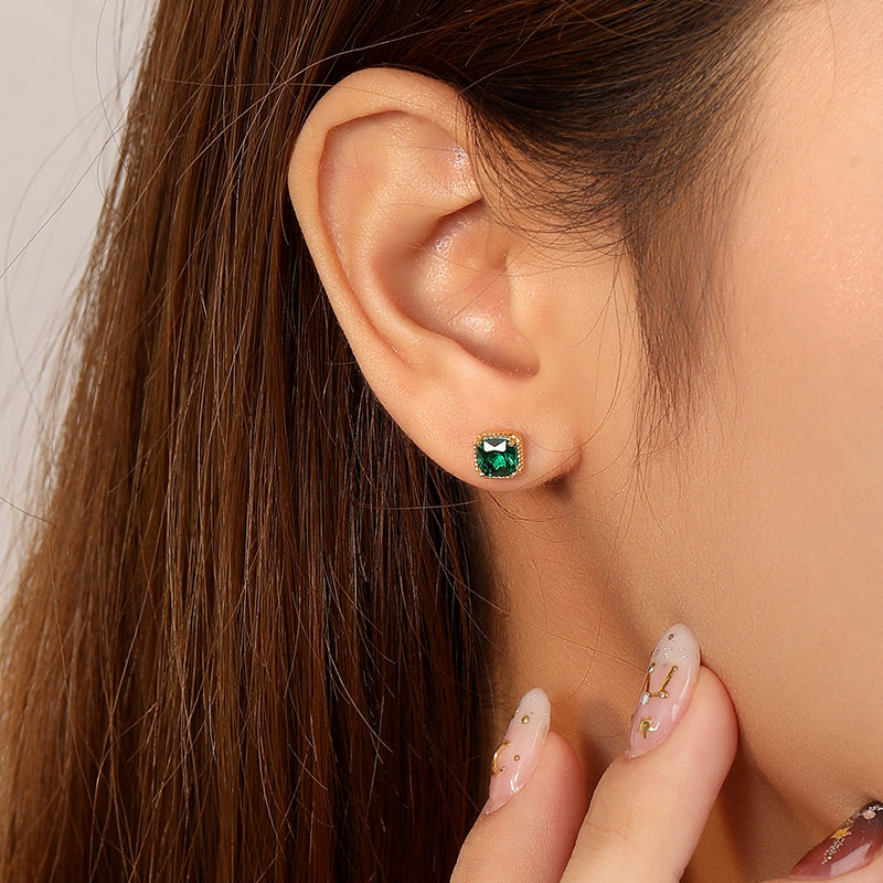 Wholesale 925 Sterling Silver Zircon Emerald Earrings