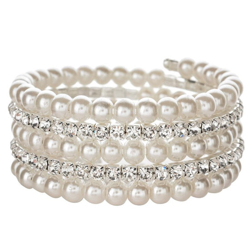 Wholesale Wire Bracelet Elastic Wire Bracelet Multi-layered Pearl Rhinestone Bracelet ACC-BT-Zheq004